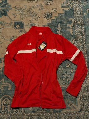 Under Armour Women's Red Full-Zip Bomber Jacket with White Stripe